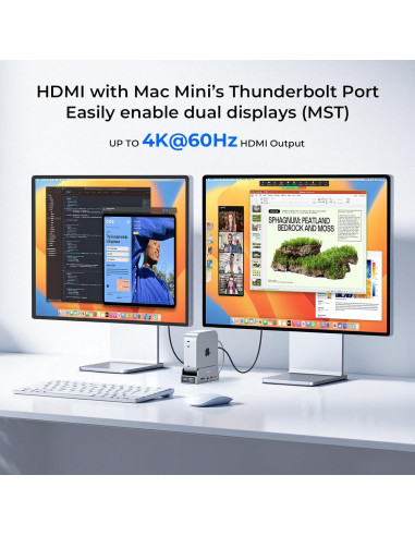 Soporte Dock Pro RayCue para Mac mini M4 - Hub 11 en 1 4K