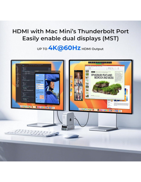 Soporte Dock Pro RayCue para Mac mini M4 - Hub 11 en 1 4K