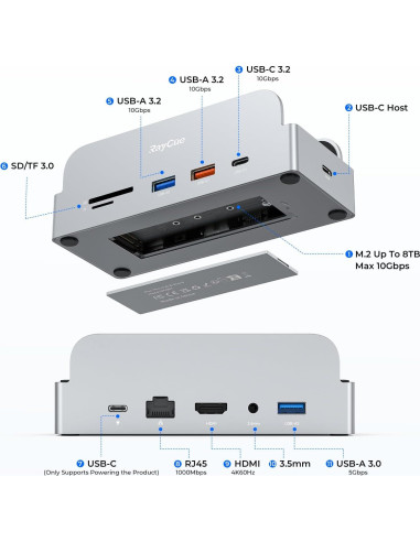 Soporte Dock Pro RayCue para Mac mini M4 - Hub 11 en 1 4K