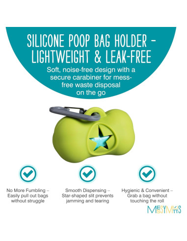 Soporte de Bolsa de Desechos para Perros Messy Mutts Verde - Incluye 15 Bolsas