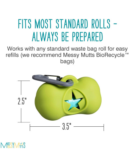 Soporte de Bolsa de Desechos para Perros Messy Mutts Verde - Incluye 15 Bolsas