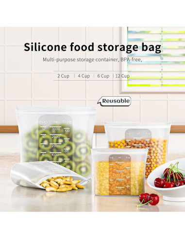 Bolsas de Almacenamiento de Silicona Bangp - 4 Piezas (444ml a 2957ml)