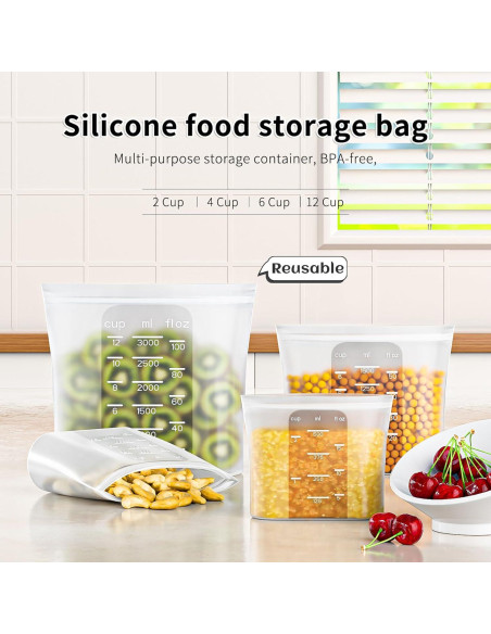 Bolsas de Almacenamiento de Silicona Bangp - 4 Piezas (444ml a 2957ml)