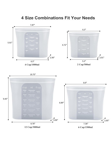 Bolsas de Almacenamiento de Silicona Bangp - 4 Piezas (444ml a 2957ml)