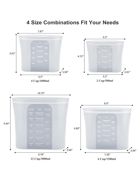 Bolsas de Almacenamiento de Silicona Bangp - 4 Piezas (444ml a 2957ml)