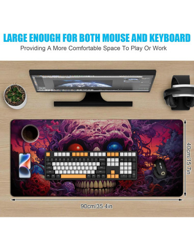 Alfombrilla de Ratón XL NiHome Calavera 90 x 40 cm Antideslizante