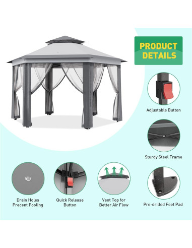 Toldo Pop-Up PhoenixCrest 3.96x3.96m Hexagonal Impermeable