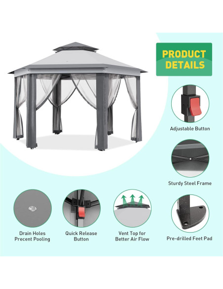 Toldo Pop-Up PhoenixCrest 3.96x3.96m Hexagonal Impermeable