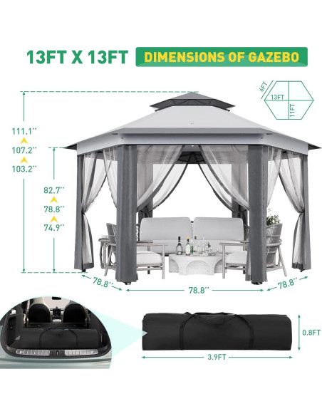Toldo Pop-Up PhoenixCrest 3.96x3.96m Hexagonal Impermeable