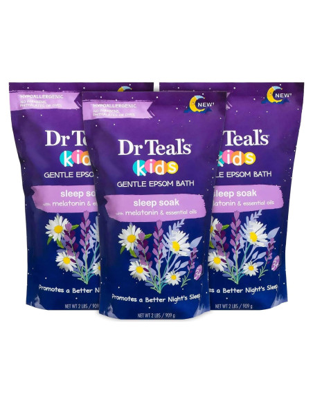 Baño Suave para Niños Dr. Teal con Sal de Epsom y Melatonina - 3 Paquetes 2.72 kg