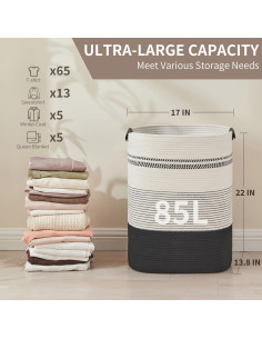 Cesta de lavandería AINUOQI 43x36x56 cm algodón negro/blanco 2