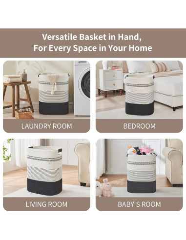 Cesta de lavandería AINUOQI 43x36x56 cm algodón negro/blanco