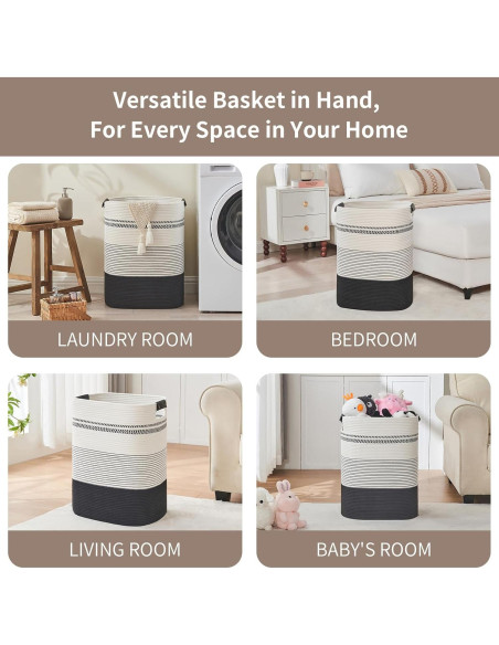 Cesta de lavandería AINUOQI 43x36x56 cm algodón negro/blanco