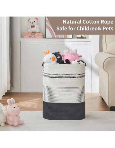 Cesta de lavandería AINUOQI 43x36x56 cm algodón negro/blanco