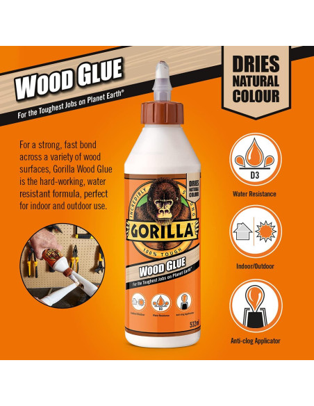 Pegamento para Madera Gorilla 236ml Resistente al Agua