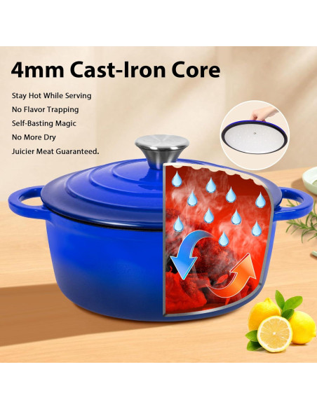 Juego de Ollas de Hierro Fundido Romswi 3qt y 5.5qt Azul