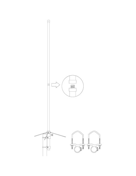 Antena de Fibra de Vidrio HYSHIKRA FB17UV 1.68m 4.5/7.2dBi UHF