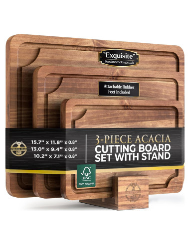 Juego de 3 Tablas de Cortar Acacia Deer & Oak con Soporte