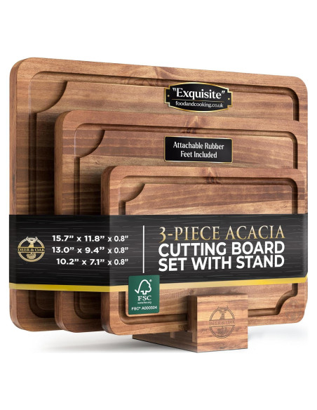 Juego de 3 Tablas de Cortar Acacia Deer & Oak con Soporte