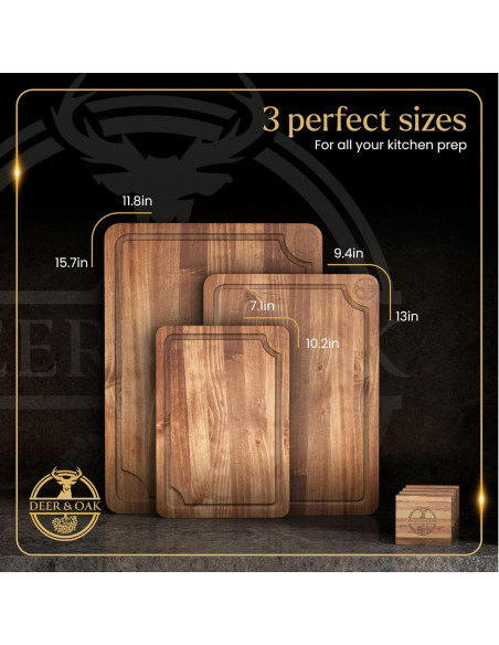 Juego de 3 Tablas de Cortar Acacia Deer & Oak con Soporte