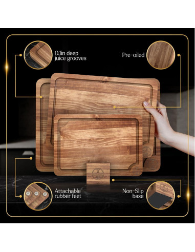 Juego de 3 Tablas de Cortar Acacia Deer & Oak con Soporte