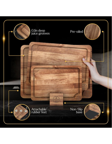 Juego de 3 Tablas de Cortar Acacia Deer & Oak con Soporte