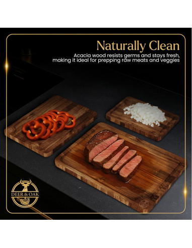 Juego de 3 Tablas de Cortar Acacia Deer & Oak con Soporte