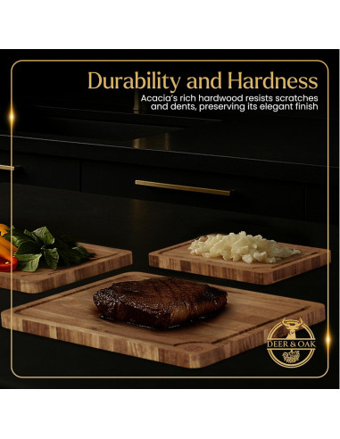 Juego de 3 Tablas de Cortar Acacia Deer & Oak con Soporte
