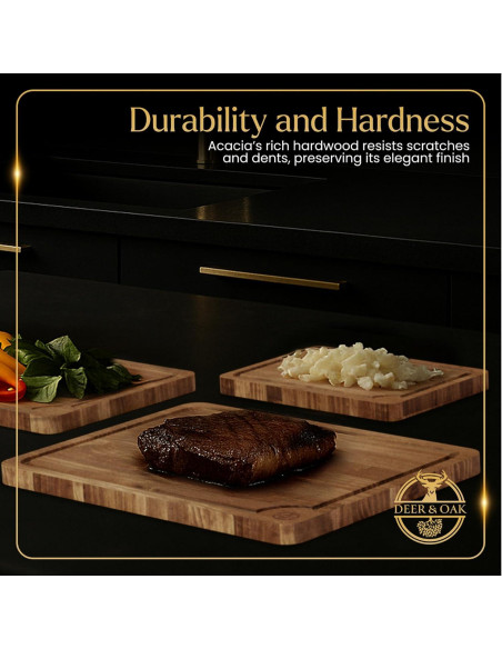 Juego de 3 Tablas de Cortar Acacia Deer & Oak con Soporte