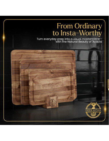Juego de 3 Tablas de Cortar Acacia Deer & Oak con Soporte
