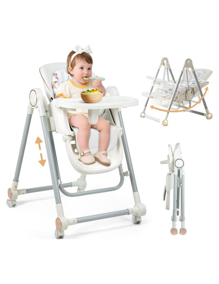 Silla Alta Plegable para Bebés 6-36 Meses con Bandeja y Respaldo