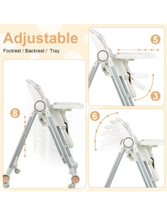 Silla Alta Plegable para Bebés 6-36 Meses con Bandeja y Respaldo 2