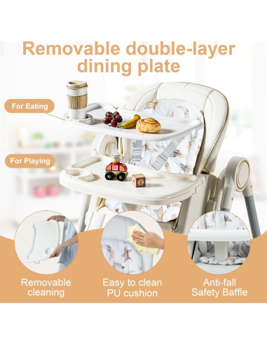 Silla Alta Plegable para Bebés 6-36 Meses con Bandeja y Respaldo