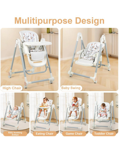 Silla Alta Plegable para Bebés 6-36 Meses con Bandeja y Respaldo