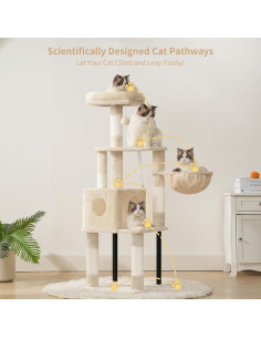 Árbol para Gatos Heybly HCT200SM 125 cm Beige con Hamaca 2