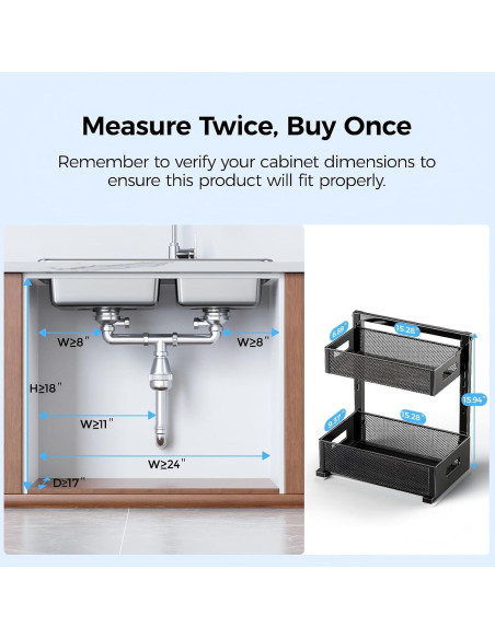 Organizador Bajo Fregadero HAIREALM 2 Niveles Ajustable Metal 22.68kg