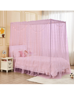 Dosel Rosa Brillante con Luces y Lentejuelas para Cama Individual 2