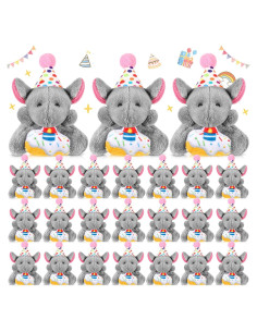 Gejoy 24 Llavero Mini Elefante de Peluche Cumpleaños 5x7cm