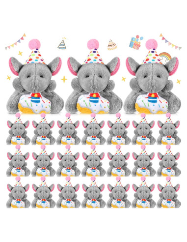 Gejoy 24 Llavero Mini Elefante de Peluche Cumpleaños 5x7cm