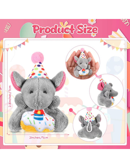 Gejoy 24 Llavero Mini Elefante de Peluche Cumpleaños 5x7cm