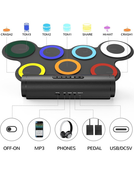 Set de Batería Electrónica IWORD Plegable 7 Pads 10 Horas