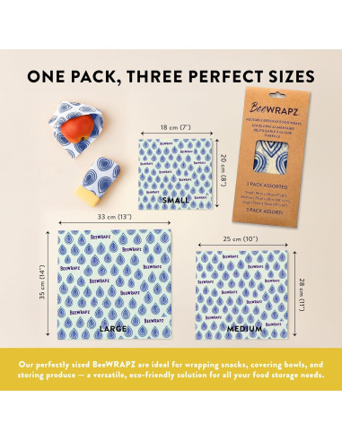 BeeWRAPZ Envolturas de Cera de Abeja Reutilizables - 3 Piezas
