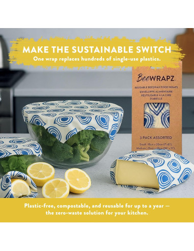 BeeWRAPZ Envolturas de Cera de Abeja Reutilizables - 3 Piezas