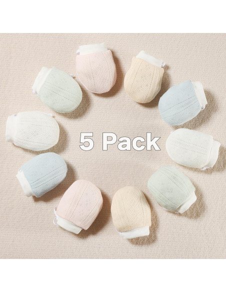 Manoplas para Recién Nacidos No Scratch 100% Algodón 5 Pzas