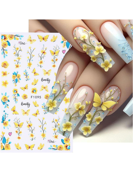 Calcomanías de Uñas 3D POWPOP Flores Mariposa 6 Hojas