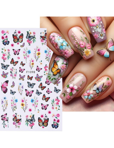 Calcomanías de Uñas 3D POWPOP Flores Mariposa 6 Hojas