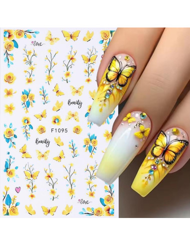 Calcomanías de Uñas 3D POWPOP Flores Mariposa 6 Hojas