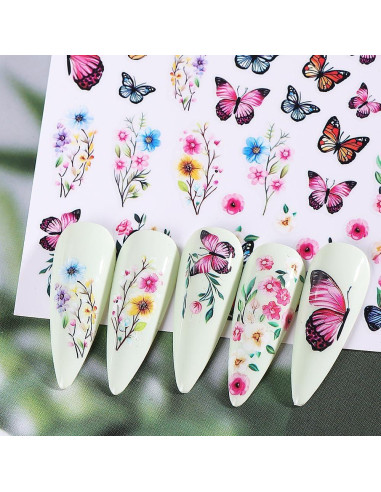 Calcomanías de Uñas 3D POWPOP Flores Mariposa 6 Hojas