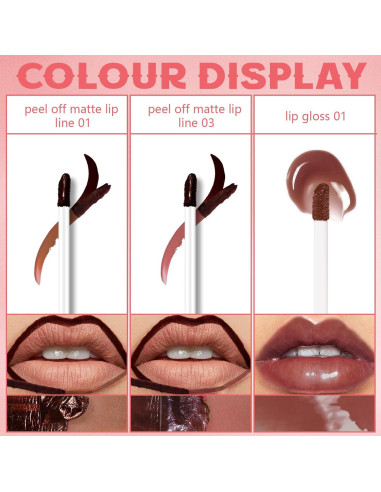 Combo Lápiz Labial Peel Off HOSAILY 2 Colores + Brillo Nutritivo