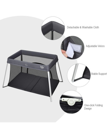 Cuna de Viaje Plegable Baby Joy BB0472SL Gris 2 en 1